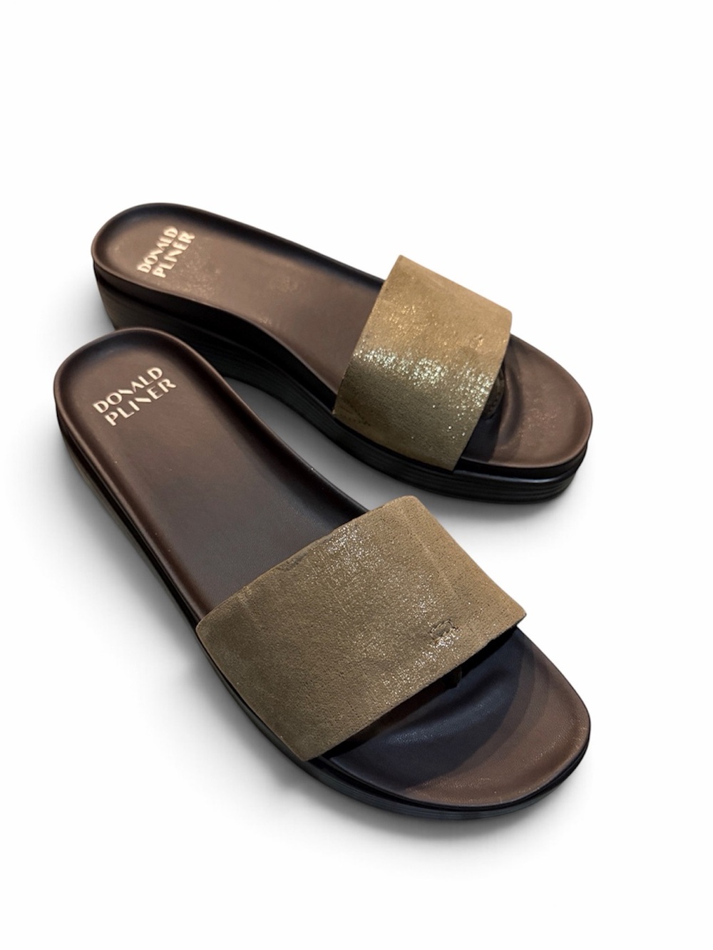 Donald J. Pliner Fiji Suede Distressed Metallic Slide Sandals, Size 11 $158
